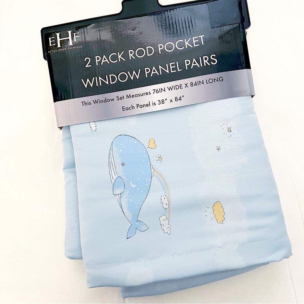 2PC EHF Blue Whale KIDS Window curtains